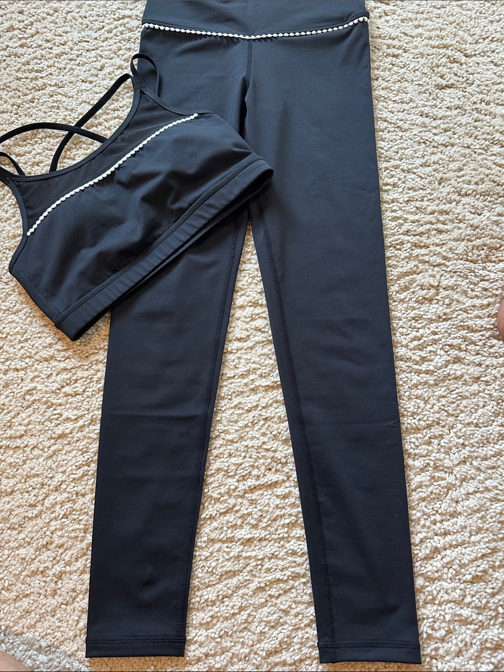 Mono B Black High-Rise Leggings and matching sports bra with Pearl Trim